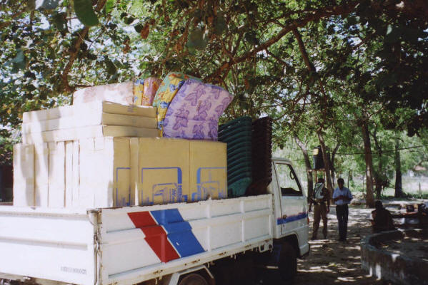 Our lorry of supplies arrives at the police compound at Akkaraipottu